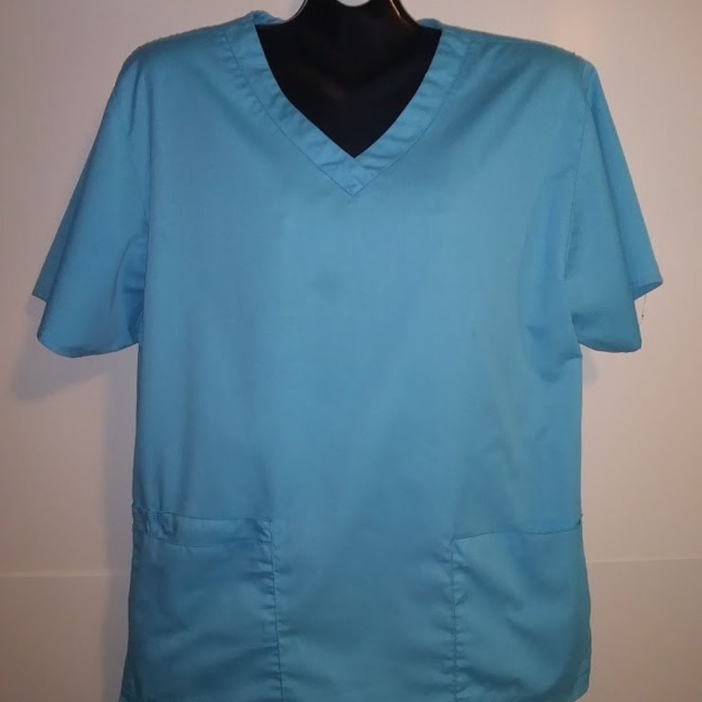 Womens Size Work Sea Blue Vneck Scrub Top